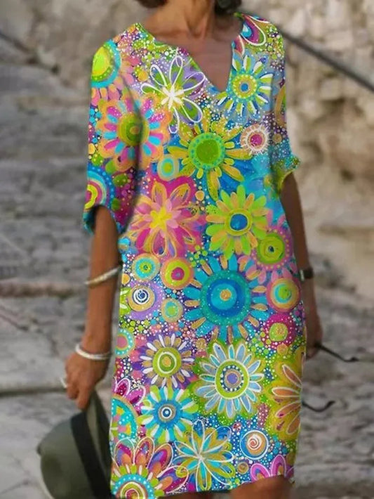 Bloemenjurk Dames – Elegante A-lijn Jurk met Korte Mouwen voor Feest