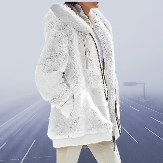 Fluffy Dames Jack met Kap – Zachte Zip-up Hoodie voor Casual en Sportief Gebruik