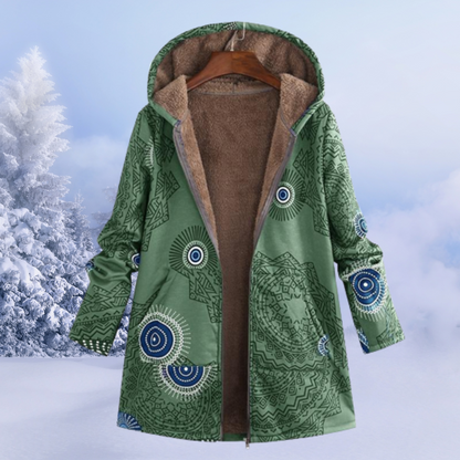 Dames Jas Bedrukt – Trendy Lange Jas van Katoen voor Herfst en Winter