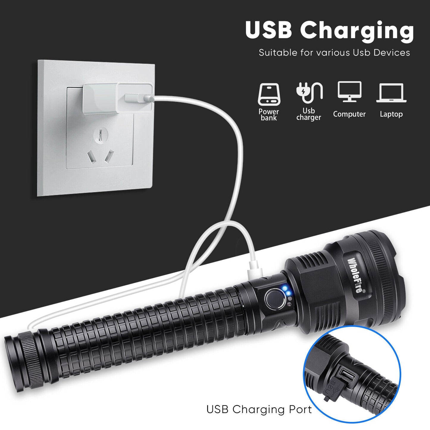 LED Zaklamp XHP90 USB Oplaadbaar 99000LM