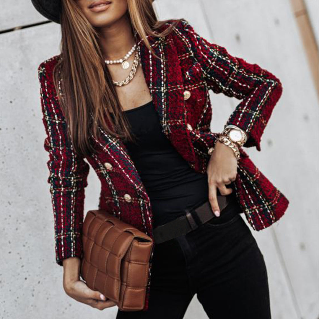 Blazer voor Dames – Geruite Blazer met Slim Fit en Stijlvolle Details