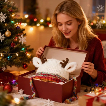 Vrouwen Gebreide Beanie Muts met Hertenoren