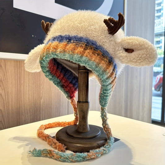 Vrouwen Gebreide Beanie Muts met Hertenoren