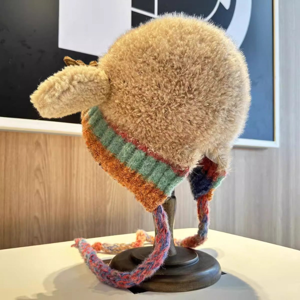 Vrouwen Gebreide Beanie Muts met Hertenoren