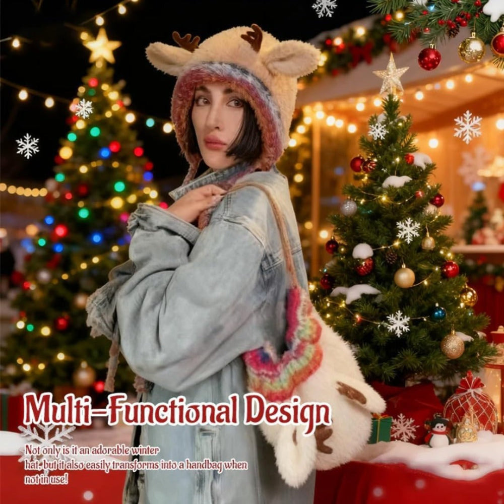 Vrouwen Gebreide Beanie Muts met Hertenoren