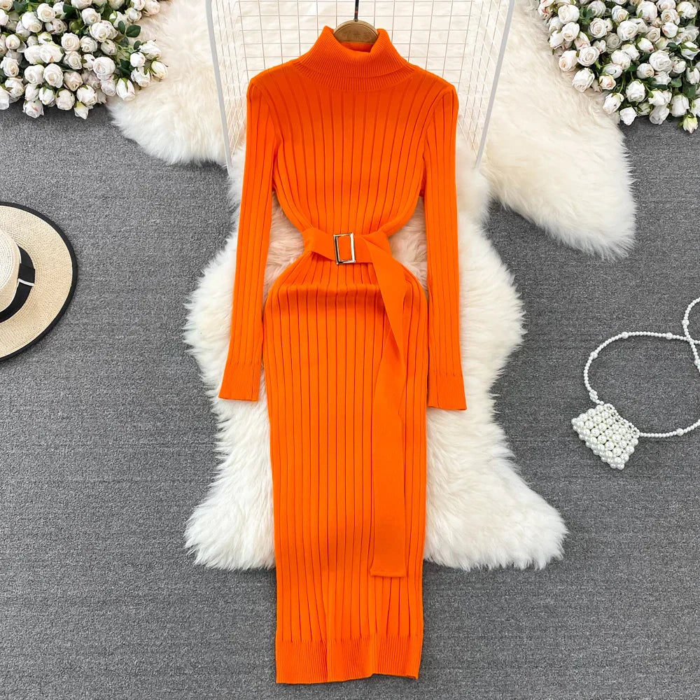 Lange coltrui jurk dames – Elegante jurk met riem voor casual en feestelijk gebruik
