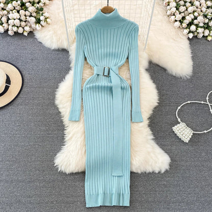 Lange coltrui jurk dames – Elegante jurk met riem voor casual en feestelijk gebruik