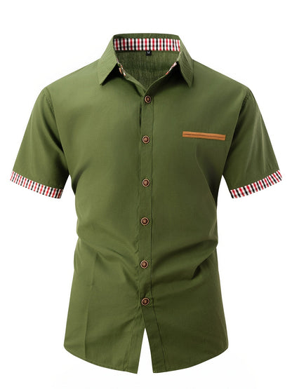 Heren overhemd korte mouwen – Gestreepte kraag casual shirt voor mannen