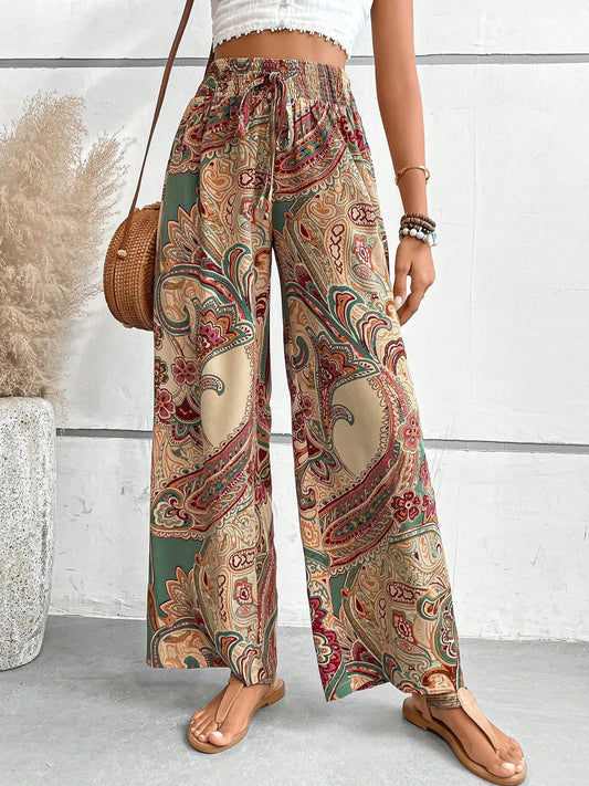 Wijde pijpen broek dames – Bedrukte casual broek met comfortabele pasvorm