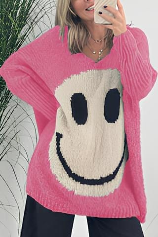 Dames Pullover – Smiley Trui van Katoen, Casual en Comfortabel voor Elke Gelegenheid