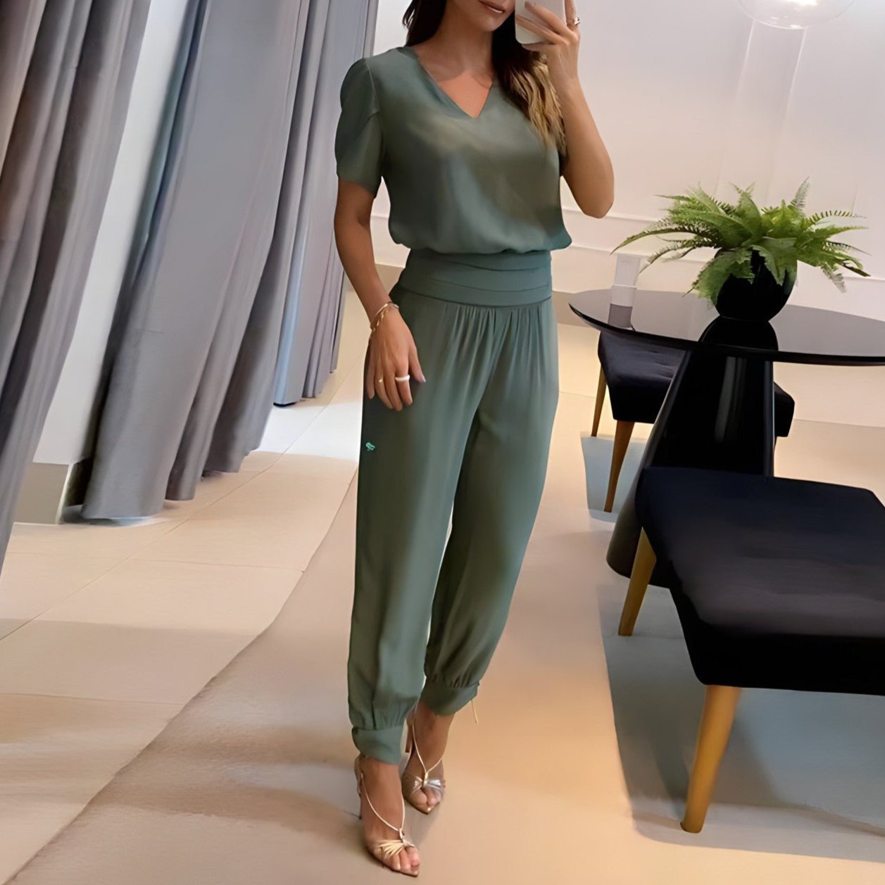 Dames blouse en broek set – Elegante outfit voor casual en feestelijke gelegenheden