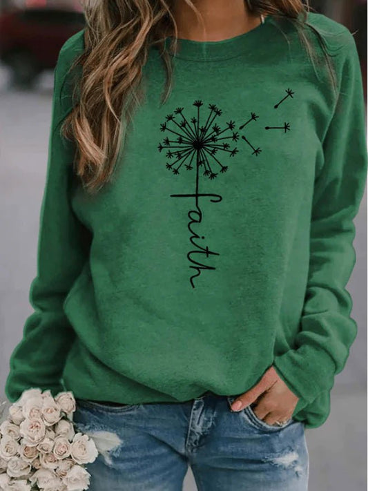 Casual trui dames – Comfortabele trui met Faith-print voor dagelijks gebruik