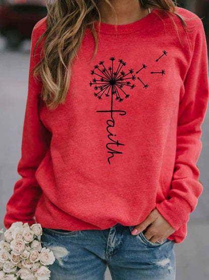 Casual trui dames – Comfortabele trui met Faith-print voor dagelijks gebruik