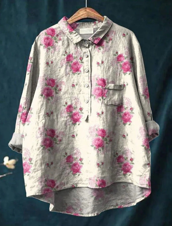 Zijde Blouse Dames – Chique Bloemenprint Blouse met Lange Mouwen en Elegante Pasvorm