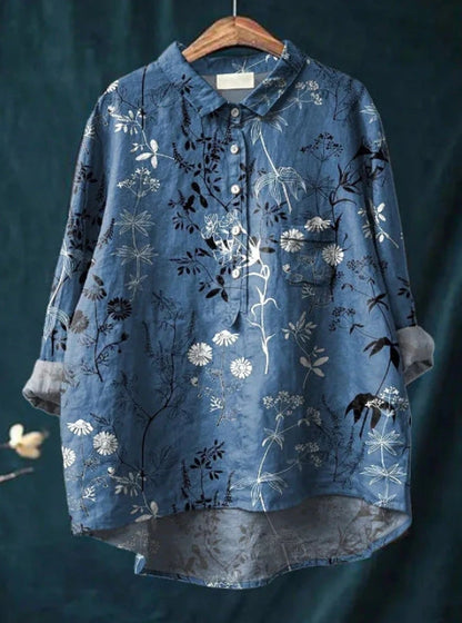 Zijde Blouse Dames – Chique Bloemenprint Blouse met Lange Mouwen en Elegante Pasvorm