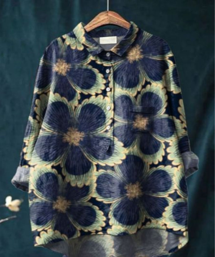 Zijde Blouse Dames – Chique Bloemenprint Blouse met Lange Mouwen en Elegante Pasvorm