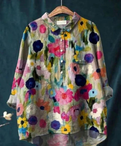 Zijde Blouse Dames – Chique Bloemenprint Blouse met Lange Mouwen en Elegante Pasvorm