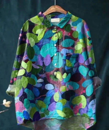 Zijde Blouse Dames – Chique Bloemenprint Blouse met Lange Mouwen en Elegante Pasvorm