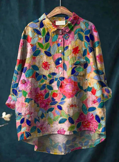 Zijde Blouse Dames – Chique Bloemenprint Blouse met Lange Mouwen en Elegante Pasvorm