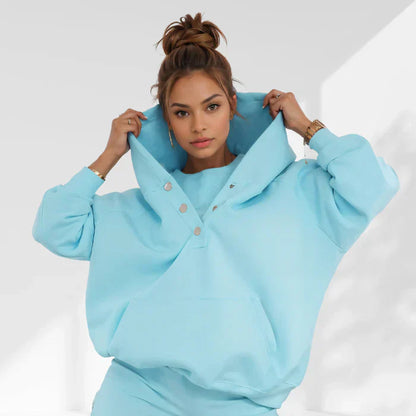 Sweatshirt Dames - Zachte Katoen Oversized - Casual Stijl met Functionele Knopen