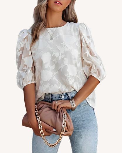 Blouse chiffon dames – Puffärmelig elegante top voor casual en feestelijke gelegenheden