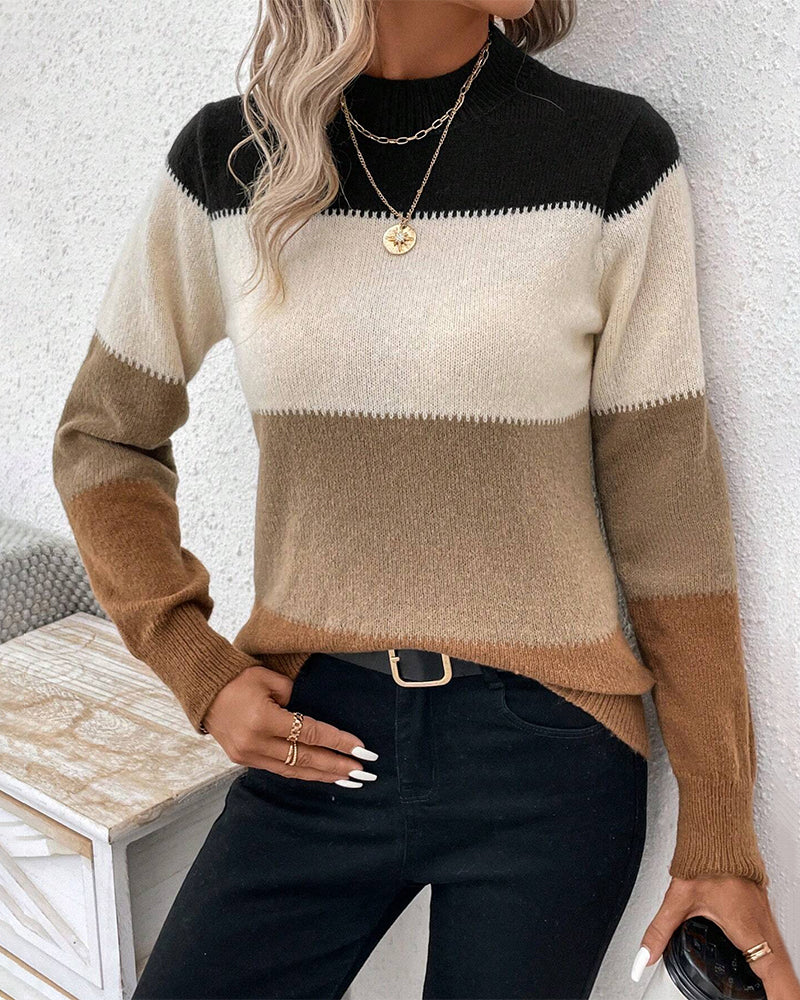 Comfortabele kleurbloktrui dames – Trendy oversized trui van zachte stof