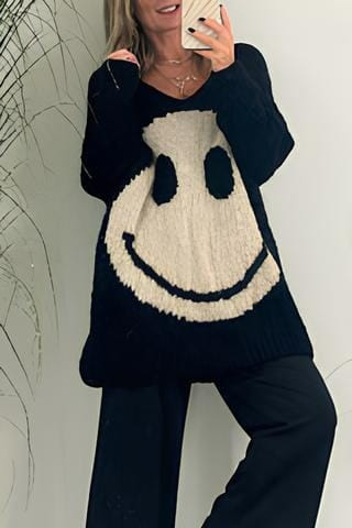 Dames Pullover – Smiley Trui van Katoen, Casual en Comfortabel voor Elke Gelegenheid