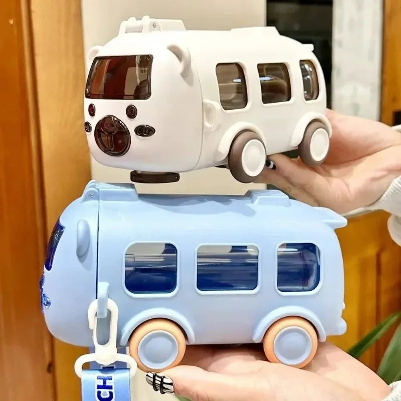 Cartoon Bus Waterfles met Rietje