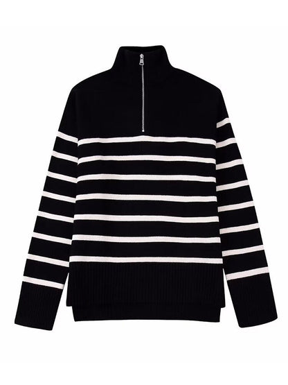 Gestreepte Pullover Dames – Comfortabele Rits Trui voor Casual en Sportief Gebruik
