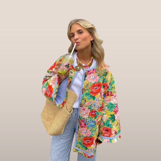 Gewatteerde Jas Dames – Bloemenprint Jas met Zachte Voering en Trendy Design