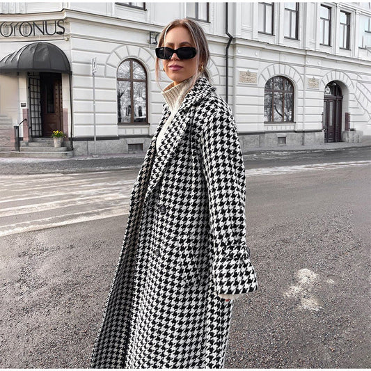 Trenchcoat dames – Glencheck-patroon, stijlvolle lange jas voor herfst