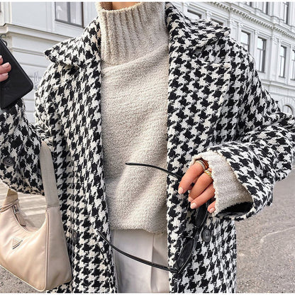 Trenchcoat dames – Glencheck-patroon, stijlvolle lange jas voor herfst