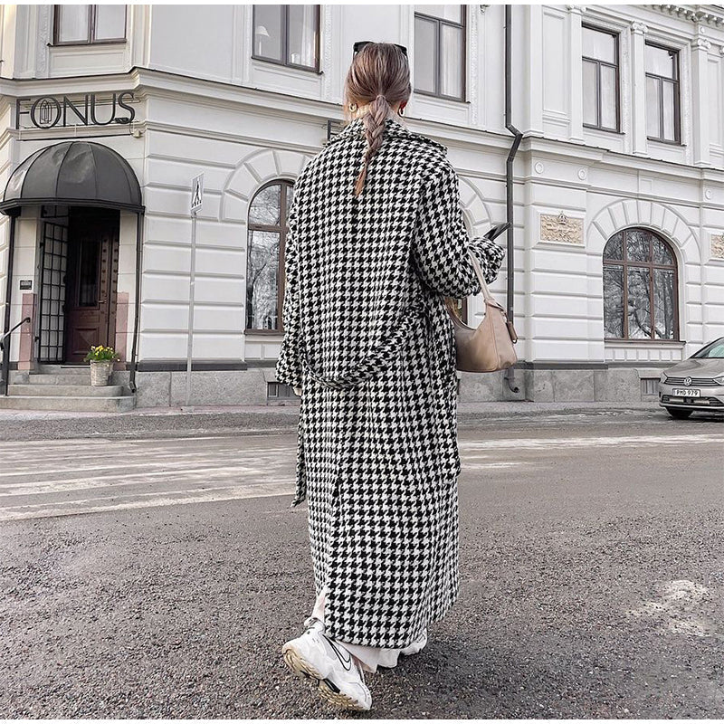 Trenchcoat dames – Glencheck-patroon, stijlvolle lange jas voor herfst