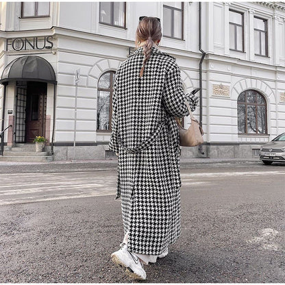Trenchcoat dames – Glencheck-patroon, stijlvolle lange jas voor herfst