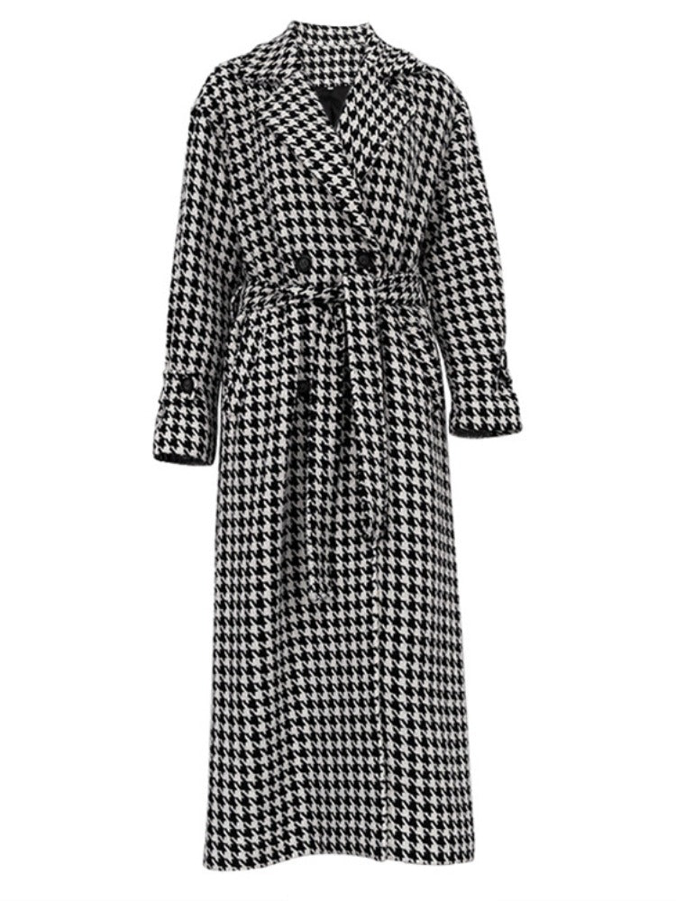 Trenchcoat dames – Glencheck-patroon, stijlvolle lange jas voor herfst
