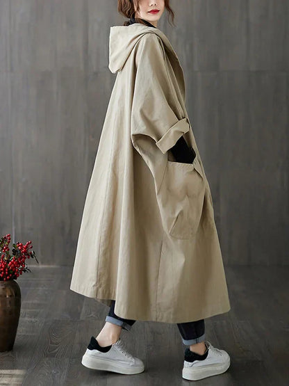 Trenchcoat Dames met Kapuze – Stijlvolle Waterdichte Lange Jas voor Herfst