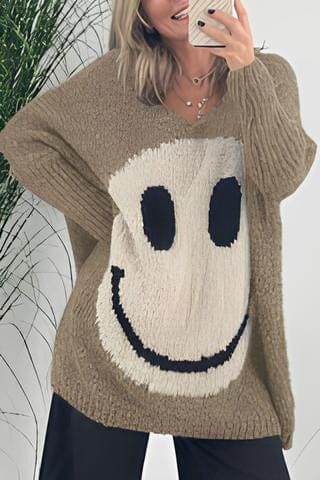 Dames Pullover – Smiley Trui van Katoen, Casual en Comfortabel voor Elke Gelegenheid
