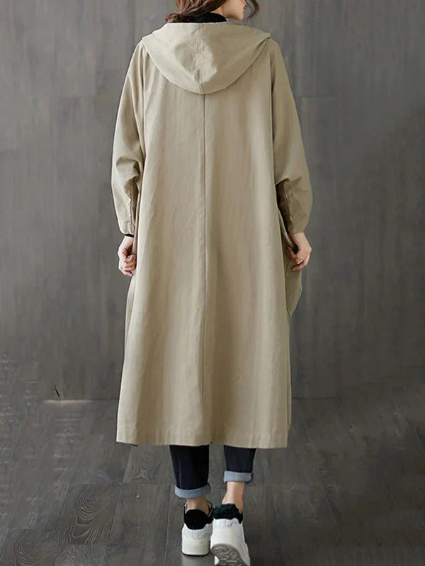 Trenchcoat Dames met Kapuze – Stijlvolle Waterdichte Lange Jas voor Herfst