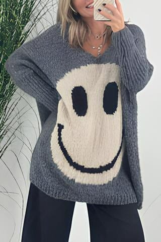 Dames Pullover – Smiley Trui van Katoen, Casual en Comfortabel voor Elke Gelegenheid