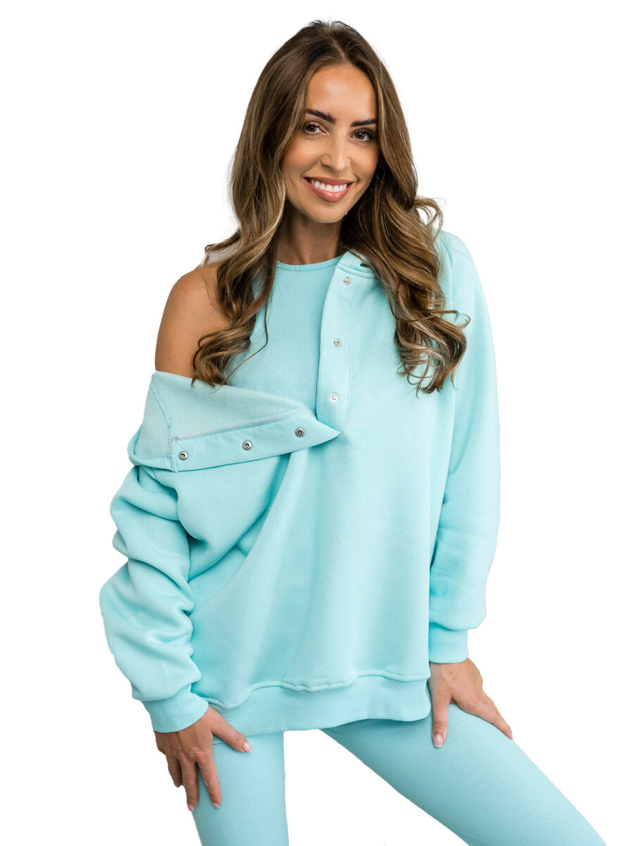 Sweatshirt Dames - Zachte Katoen Oversized - Casual Stijl met Functionele Knopen