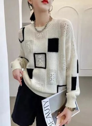 Geometrische gebreide trui dames – Moderne trui met unieke patronen en stijl