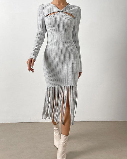 Tricot Jurk Dames met Franjes – Elegante Jurk voor Feestelijke Gelegenheden