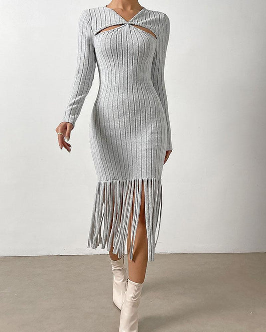 Tricot Jurk Dames met Franjes – Elegante Jurk voor Feestelijke Gelegenheden