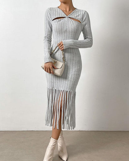 Tricot Jurk Dames met Franjes – Elegante Jurk voor Feestelijke Gelegenheden