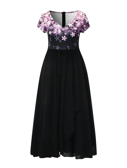 Bloemenjurk dames – Elegante bloemenjurk met korte mouwen voor zomerfeest