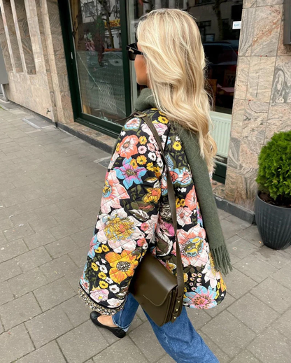 Gewatteerde Jas Dames – Bloemenprint Jas met Zachte Voering en Trendy Design