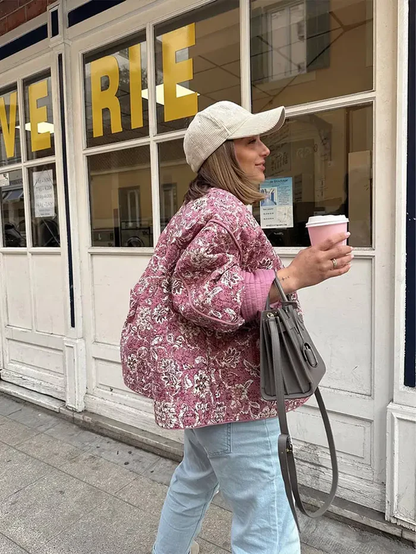 Gewatteerde Jas Dames – Bloemenprint Jas met Zachte Voering en Trendy Design