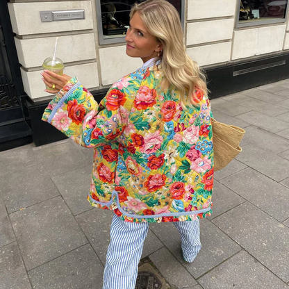 Gewatteerde Jas Dames – Bloemenprint Jas met Zachte Voering en Trendy Design