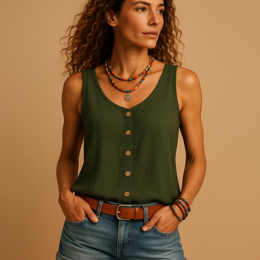 Luchtige mouwloze top dames – V-hals top voor zomeroutfits en casual stijl