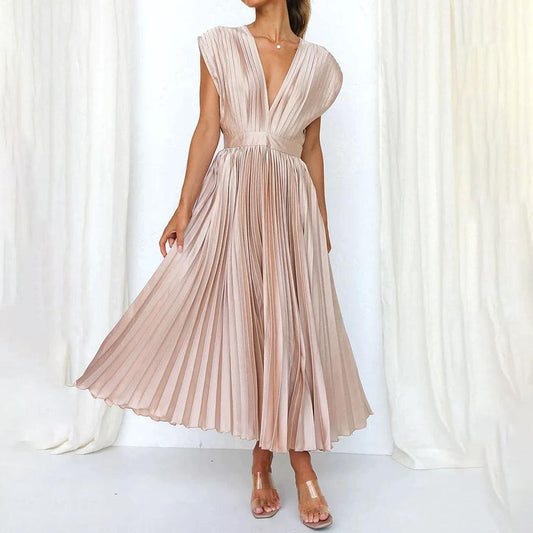 Maxi Jurk Plissé Vrouwen – Elegante Lange Jurk voor Feest en Ceremonie